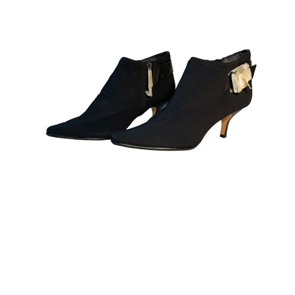 Donald Pliner Booties Size 8 M Black Lexie 2” Heel Pointed Toe Zipper Fabric - Picture 2 of 13